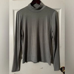 NWT J. CREW Sparkly Metallic Silver Shimmer Mock Turtleneck LARGE Stretch
